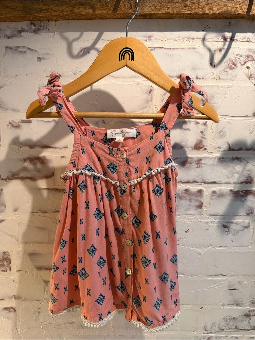 Jessica Simpson Pink Tie-Shoulder Sundress with Blue Print